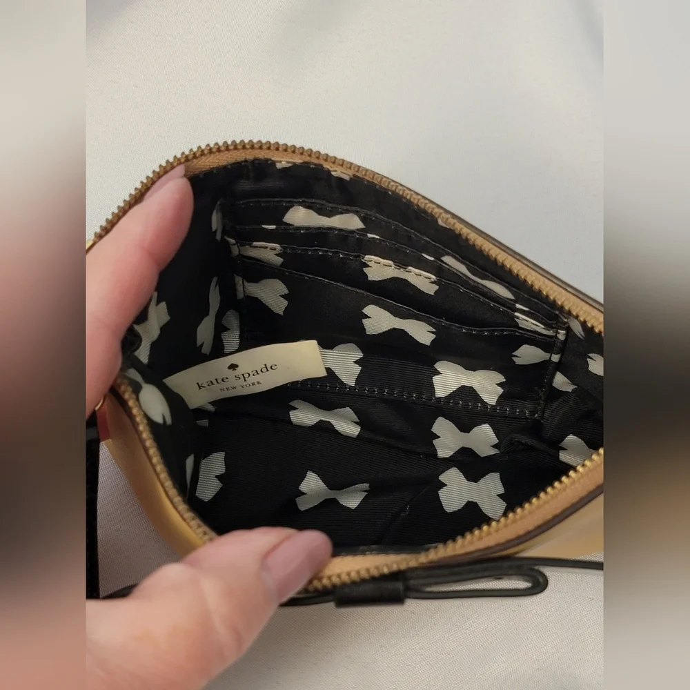Kate Spade Cow Leather Tan and Black Wristlet
